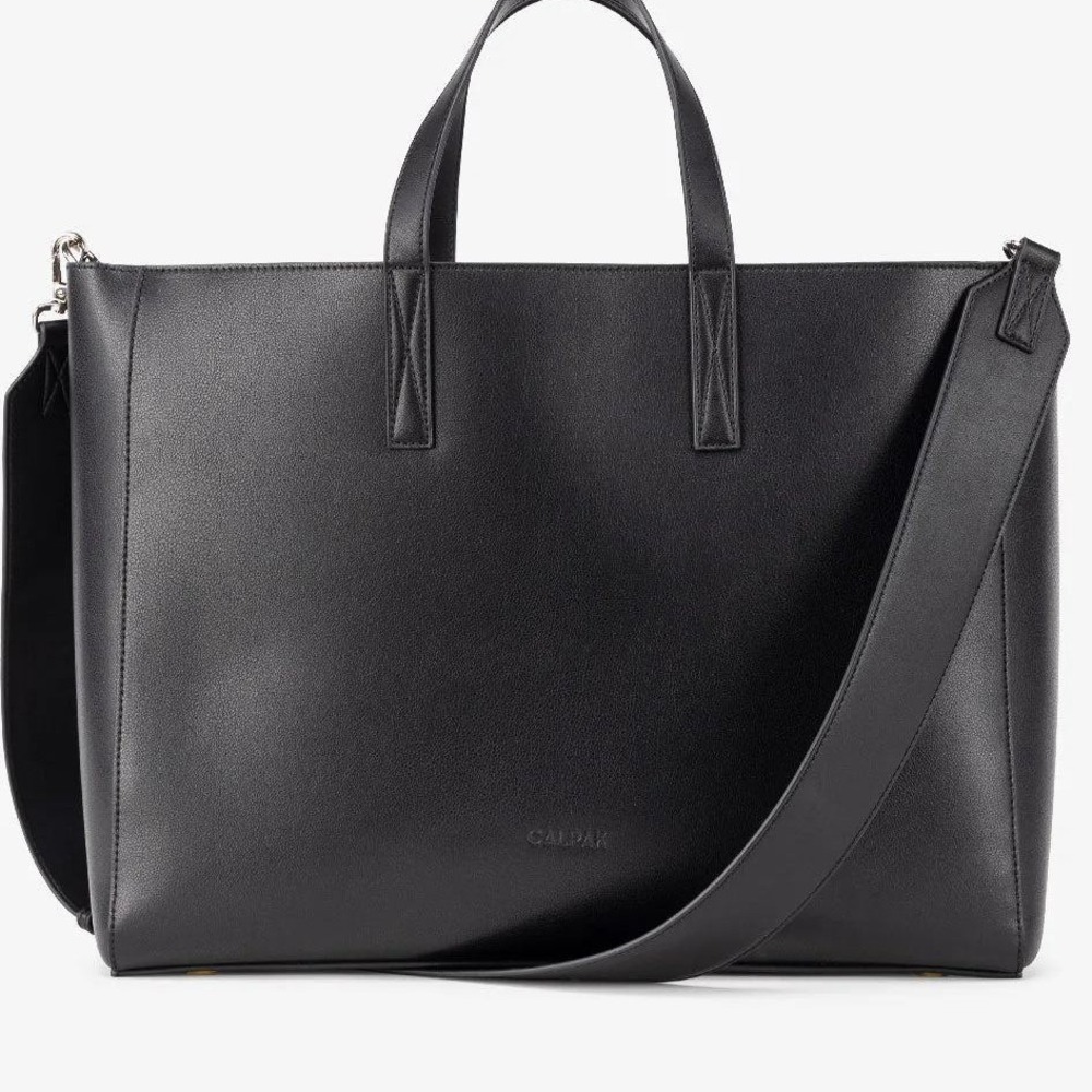 CALPAK Haven Laptop Tote Bag Black Faux Leather Work Travel Bag ATO2101 NWT